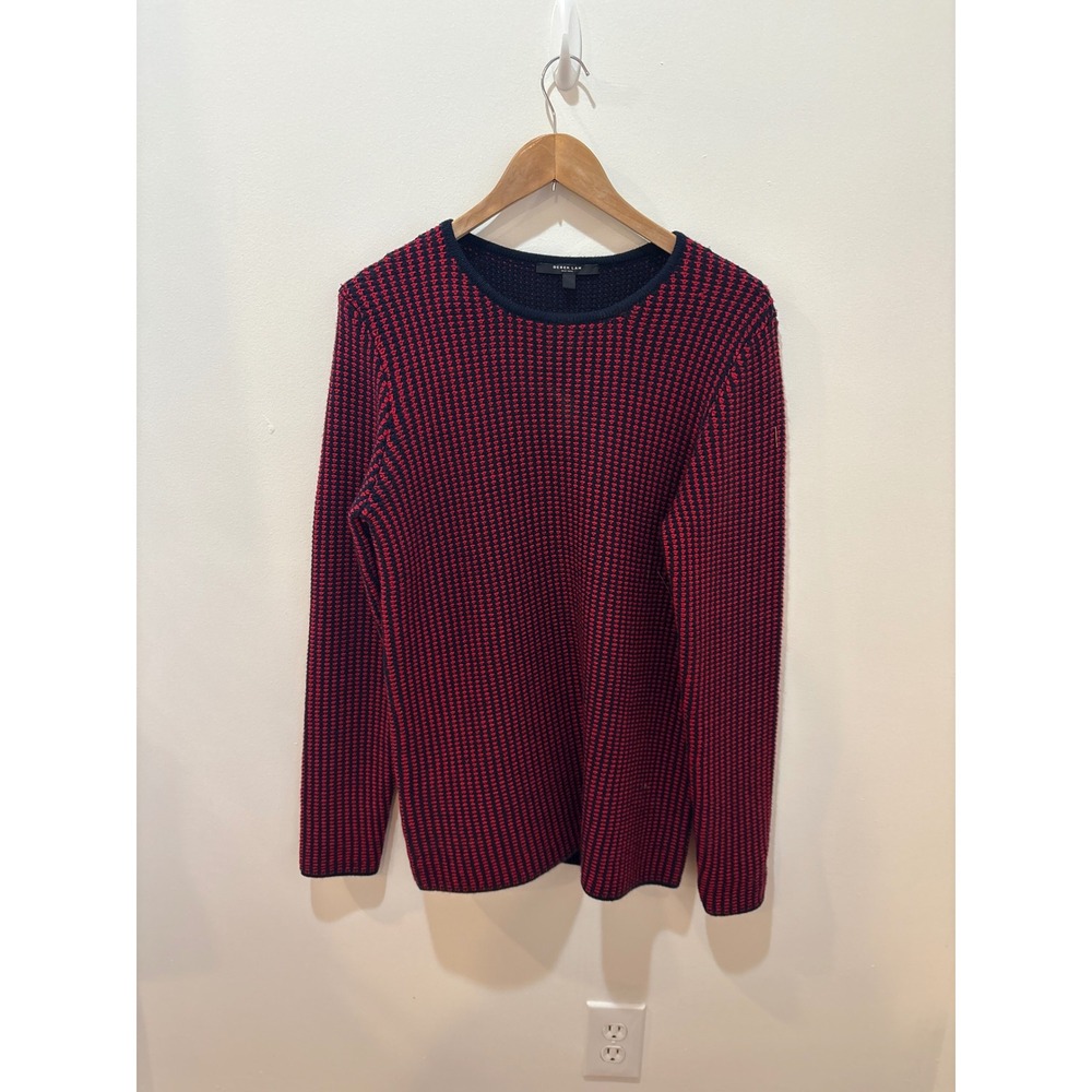 Derek Lam New York Merino Wool Sweater Red Black Knit Crew Neck Size L/G